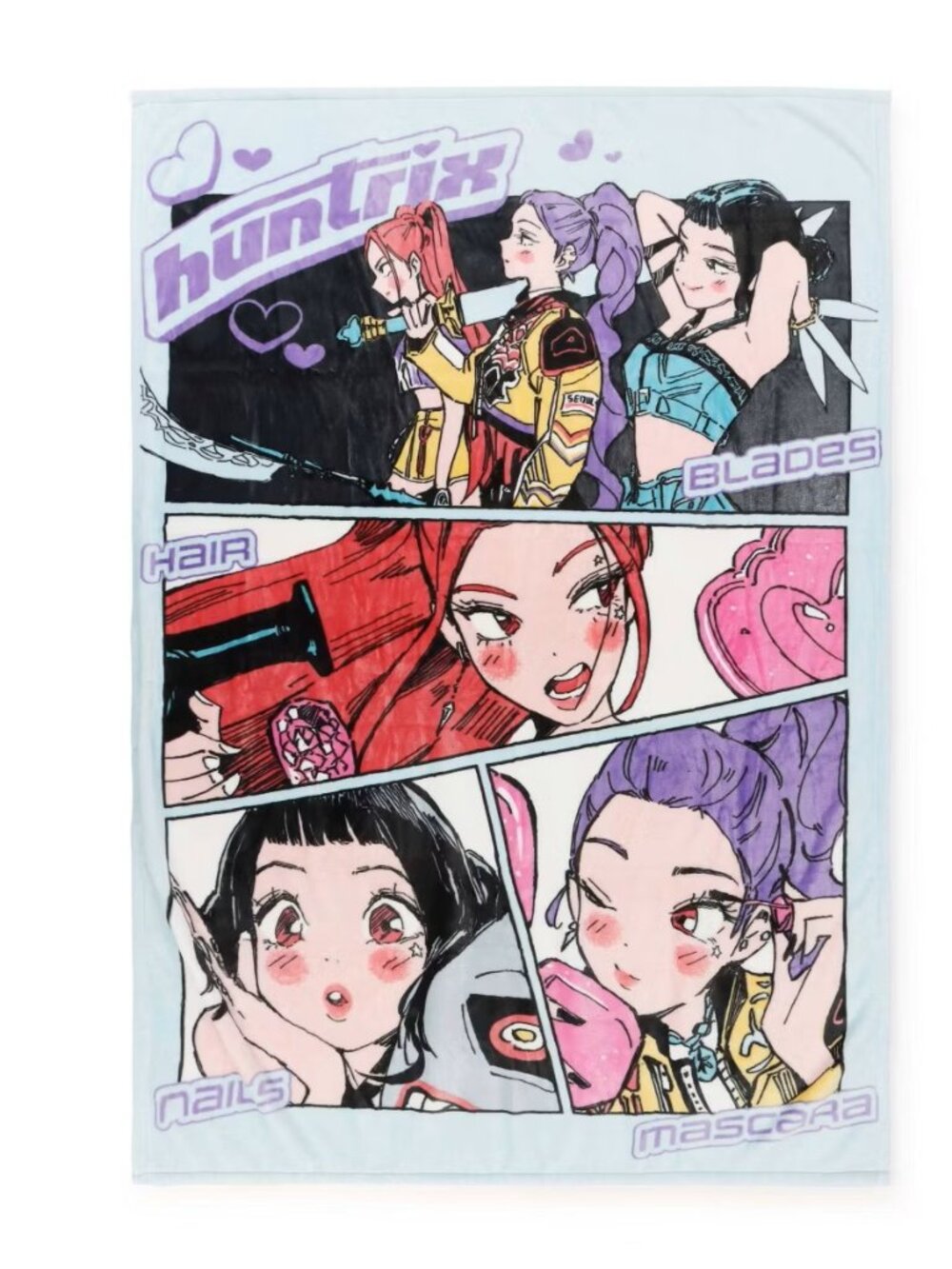 KPop Demon Hunters Nails and Mascara Throw Blanket Blue